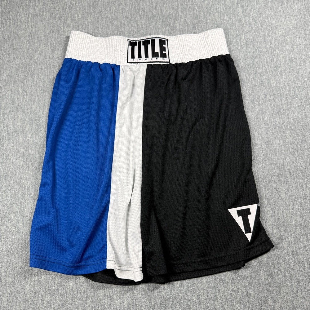 Title Boxing Shorts Mens L Blue White Black Athletic Mesh Training Trunks Combat